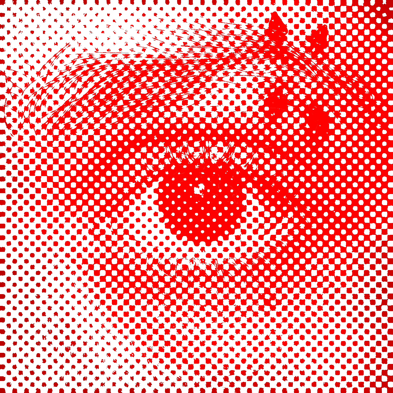 halftone image of my eye with two eyebrow piercings